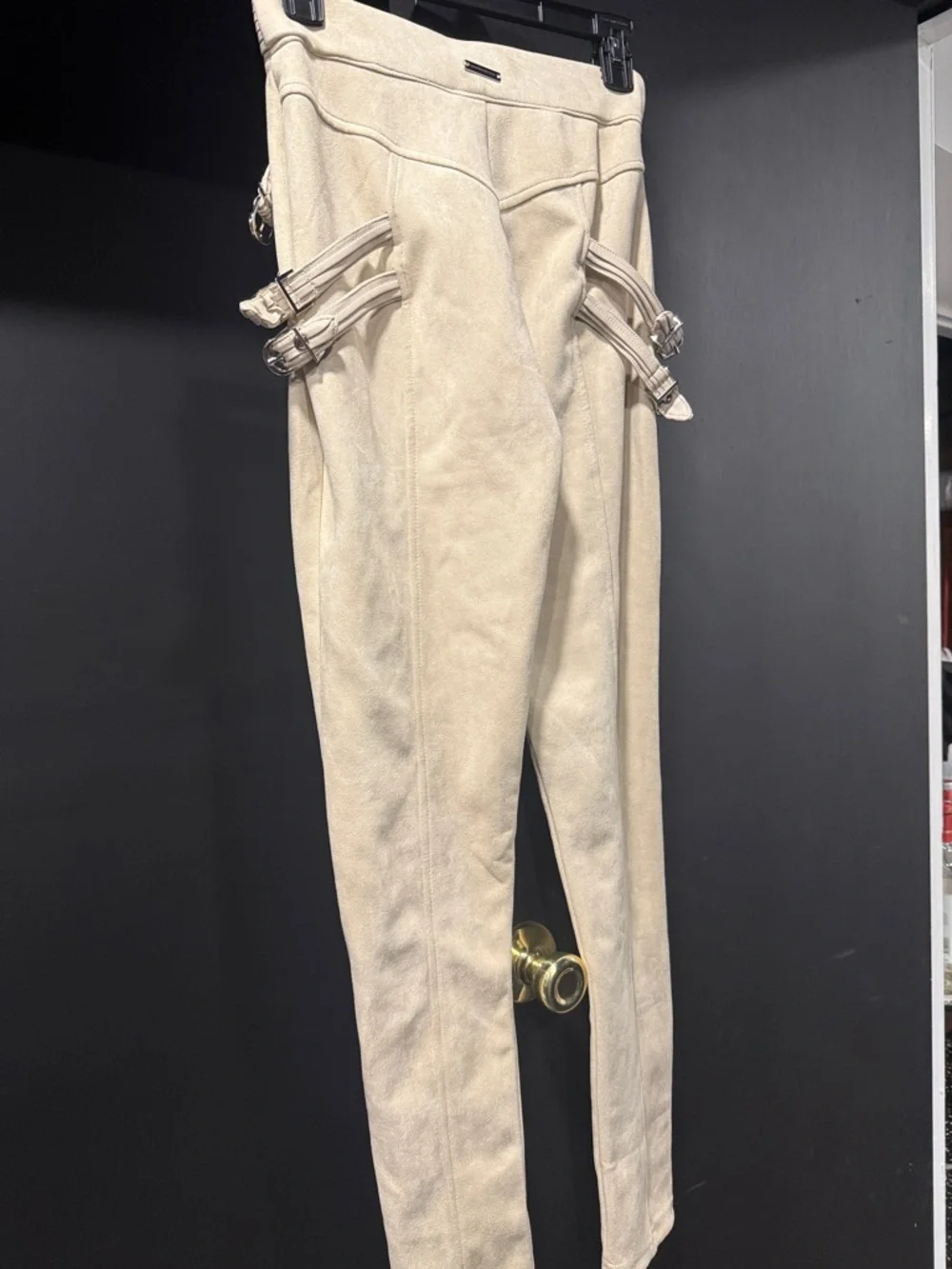 Maniere De Voir Beige Suede-Texture Tailored Trousers - Picture 3 of 6